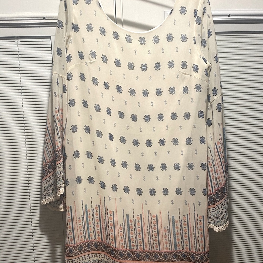 Cute cream, baby blue and pink long sleeve dress